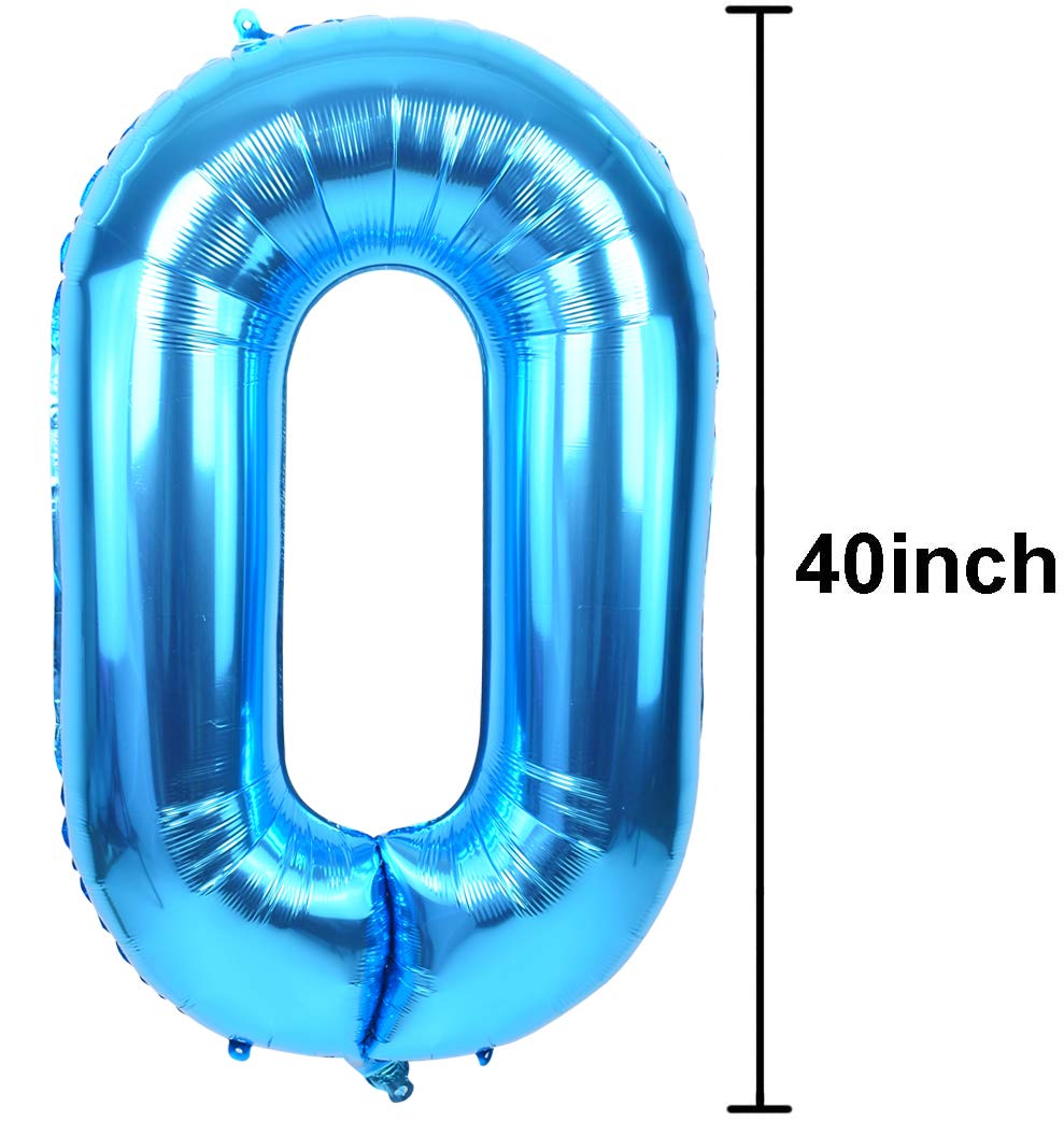 Toniful 40 Inch Blue Large Numbers Balloon 0-9 Birthday Party Decorations,Foil Mylar Big Number 0 Balloon Digital 0 For Birthday
