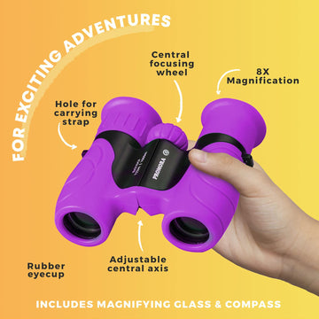 Promora Kids Binoculars Set with Magnifying Glass & Compass - Purple, Model BL550821, Ideal for Ages 3-12