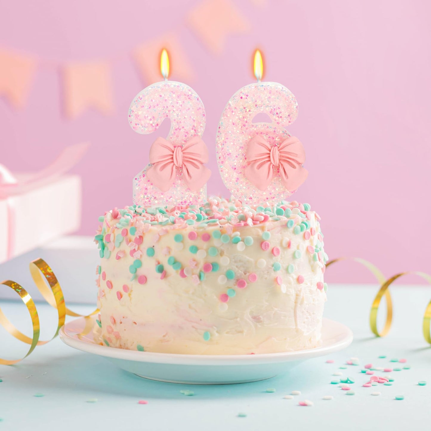 ElekFX 26th Birthday Candles for Cake, Pink Bow Number Cake Candles, 2.76 inch Number Happy Birthday Candle, Cake Topper Decorat