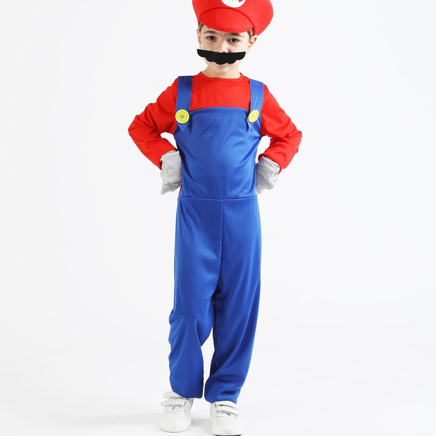 Aoibox Plumber Costume For Kids M&L Super Brothers Cosplay Boys Halloween Costumes Jumpsuit With Hat Mustache Rm