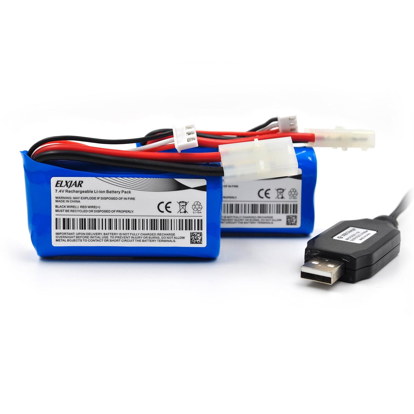 (4-Pack) 7.4V 1500mAh Li-ion Battery with Standard Tamiya Connector for HONGXUNJIE HJ806 2.4GHz RC Boat HJ806 Battery with USB C