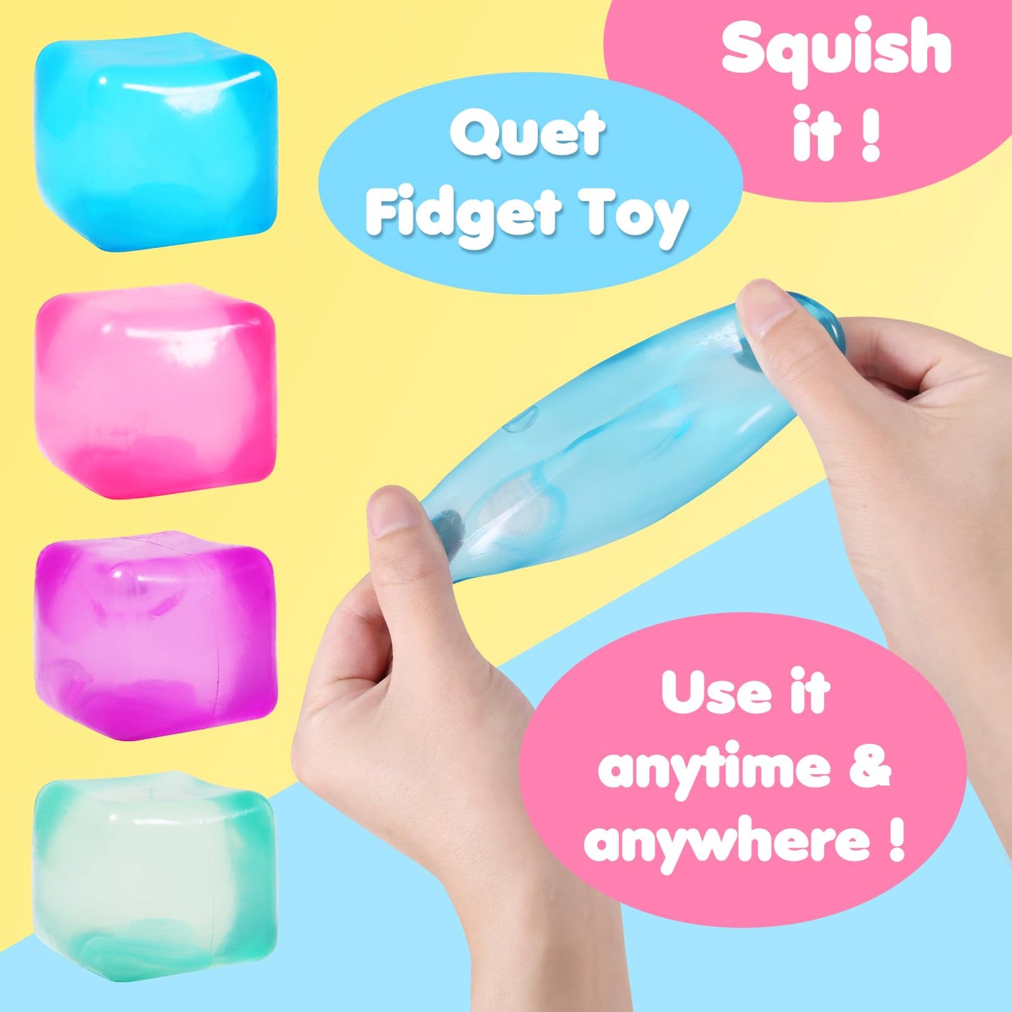 3Pack Stress Cube Squishy Stress Balls For Adults Kids Sensory Fidget Toy For Your Best Mellow And Chill -Ice Cubes-Square Shape