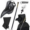 BUUFAN 4PCS Plague Bird Doctor Mask PU Leather Long Nose Beak Mask with Cloak Crucifixion Necklace Scepter Scary Halloween Mask