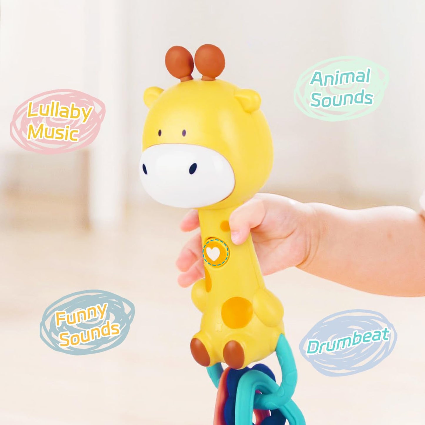Baby Music Rattle, Teething Toys For Infants 6-12-18 Months Toddlers, Light-Up & Chew Sensory Toys For Baby Boy Girl Gifts (Gira