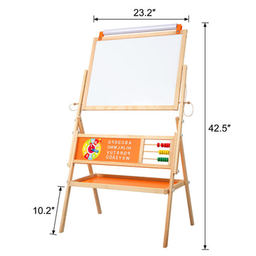 Omotiya 3-In-1 Wooden Easel For Kids, Toddle Double-Sided Easel With Magnetic Whiteboard And Painting Blackboard, 360° Rotatable, Paper-Roll Holder, Storage Tray, And Stickers Included