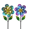 Viveta 2 Pack Wind Spinners,Flower Garden Sculpture, Metal Windmill, Green And Purple Pinwheels For Yard Lawn Patio Decor