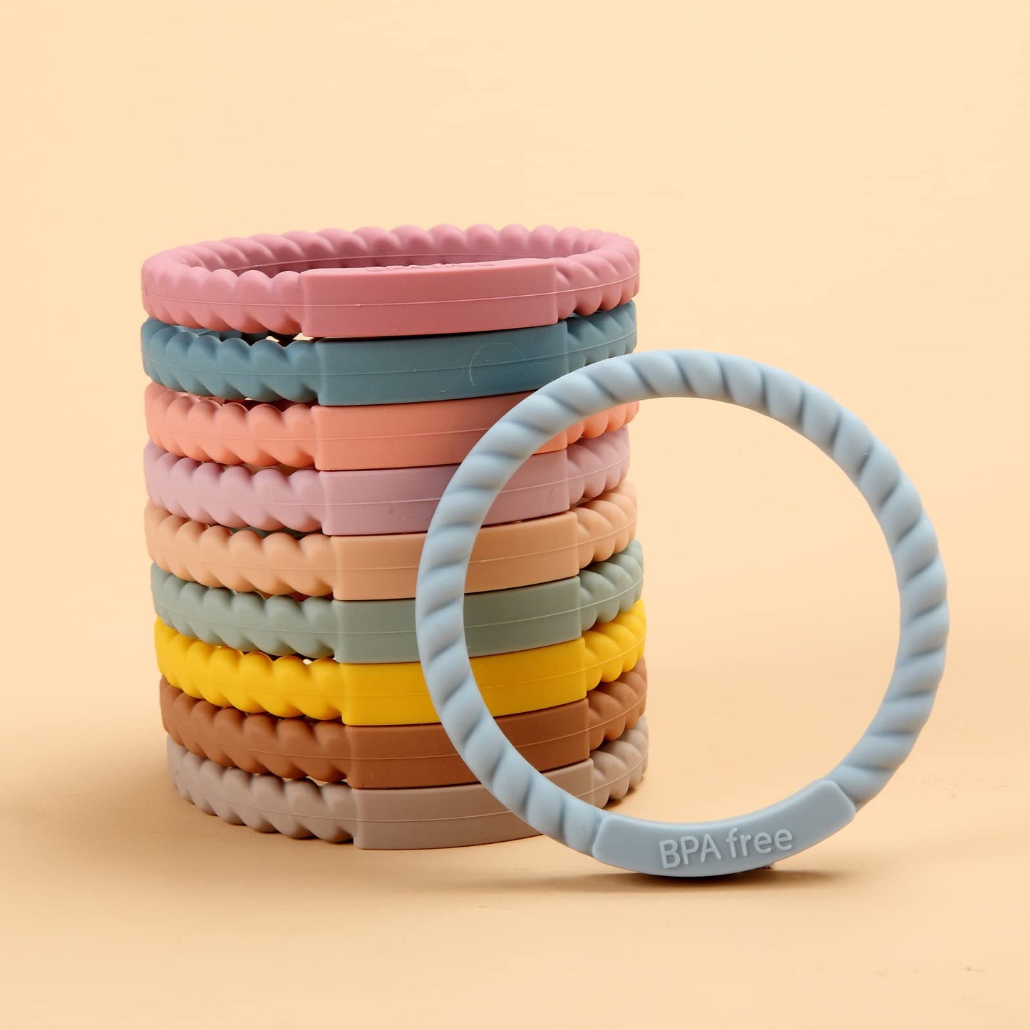 Socub Silicone Baby Teether Toy, 4 Pack Bpa Free Soft Silicone Teether Bracelets For 3+Month Babies, Wearable As Bracelets, Baby Chew Toy (Sage/Ether)