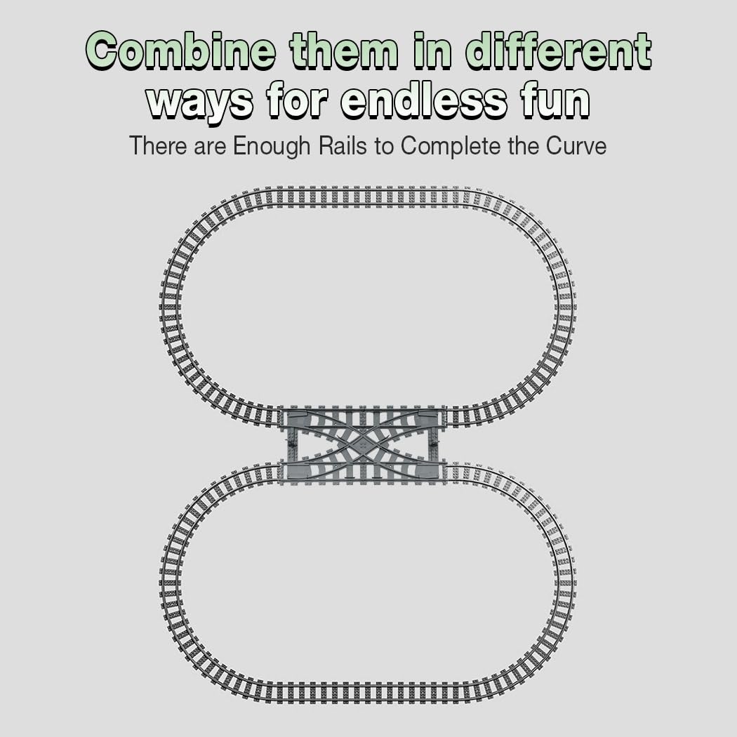 Etarnfly Classic City Train Tracks, 32Pcs Curved And 6Pcs Straight With 1 Integrated Split Train Tracks - Railroad Building Toy