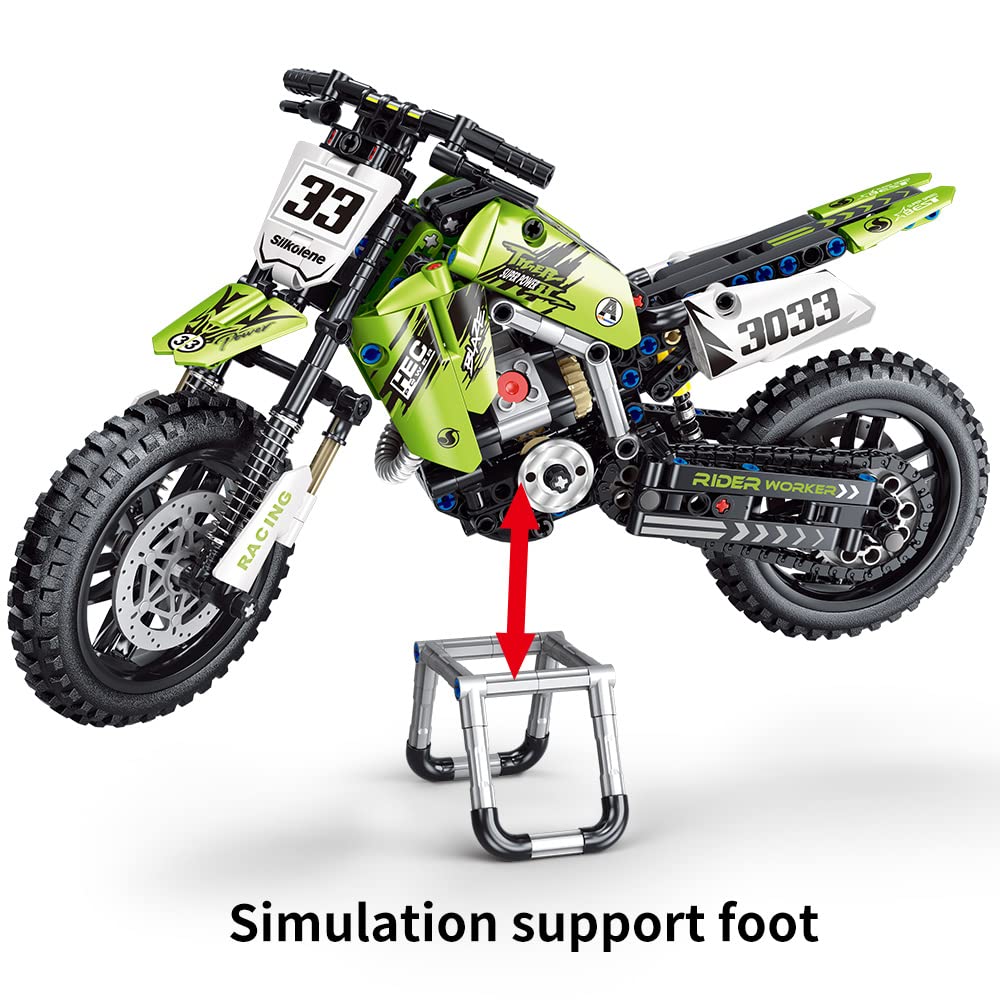 Mesiondy Motorcycle Toy Building Blocks Kit, 476 Pieces, Green, Model MY015, Plastic STEM Bricks for Boys & Adults
