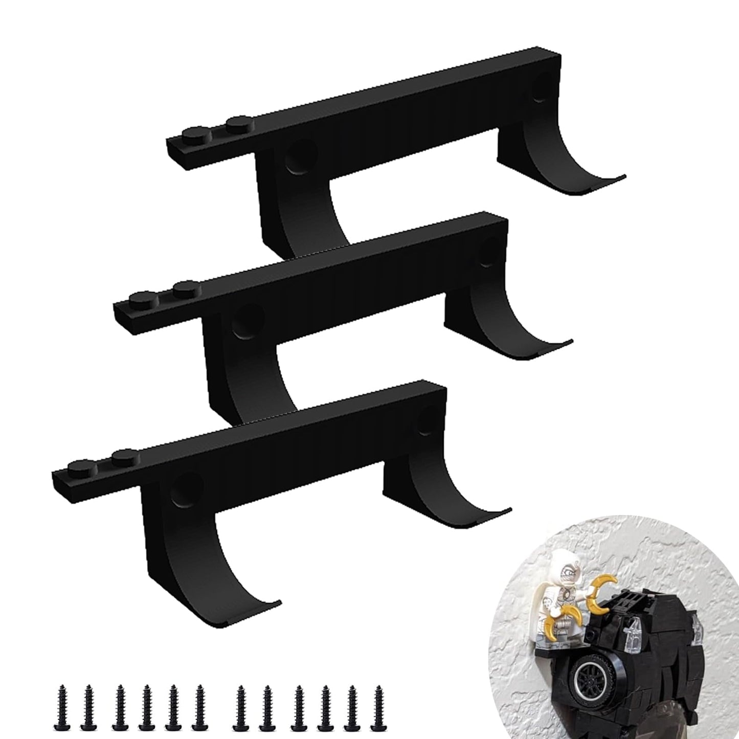 Wall Mount For Brick Cars And Figure,Wall Mount For Any Lego Speed Champions Sets Wall Bracket For Lego Speed Of Champions With A Base For The Pilot, 3Pcs Black