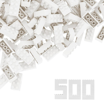 YUJHITP 500 Piece White 2x4 Building Bricks - Flat, Compatible with Lego, Ideal for Creative Construction Projects, Color: White