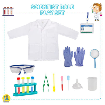 Lesheng Space Scientist Costume for Kids, Lab Coat & Science Kit, Ages 4-8, White, Model 9005