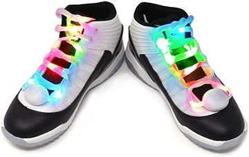 7 Color Strobe LED Light Up Shoe Laces Flashing Glow in the Dark White Tie Shoelaces for Sneakers, Skates, 45 inch