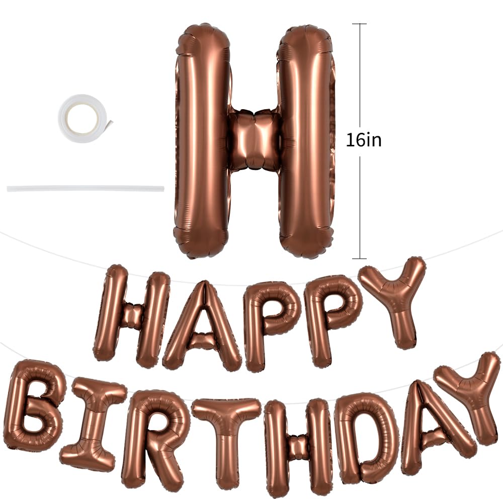 Toniful Chocolate Happy Birthday Balloons Banner 16 Inch Mylar Foil Letters Birthday Sign Bunting Reusable For Girls Boys Kids &