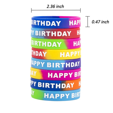 ARTLYMERS 48pcs Happy Birthday Rubber Bracelets, Colored Silicone Stretch Wristbands for Birthday Party Supplies Favors 8 Styles