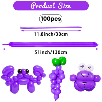 Hykjnbw Purple Long Balloons For Balloon Animals, 260 Balloons Art Kit For Twisting, Skinny Modeling Balloons Supplies For Birth