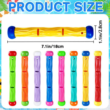 Vellibring 8PCS Pool Diving Swim Toys Colorful Underwater Training Sinking tossing Dive Sticks for Kids Summer Pool Swimming Party Favor Games