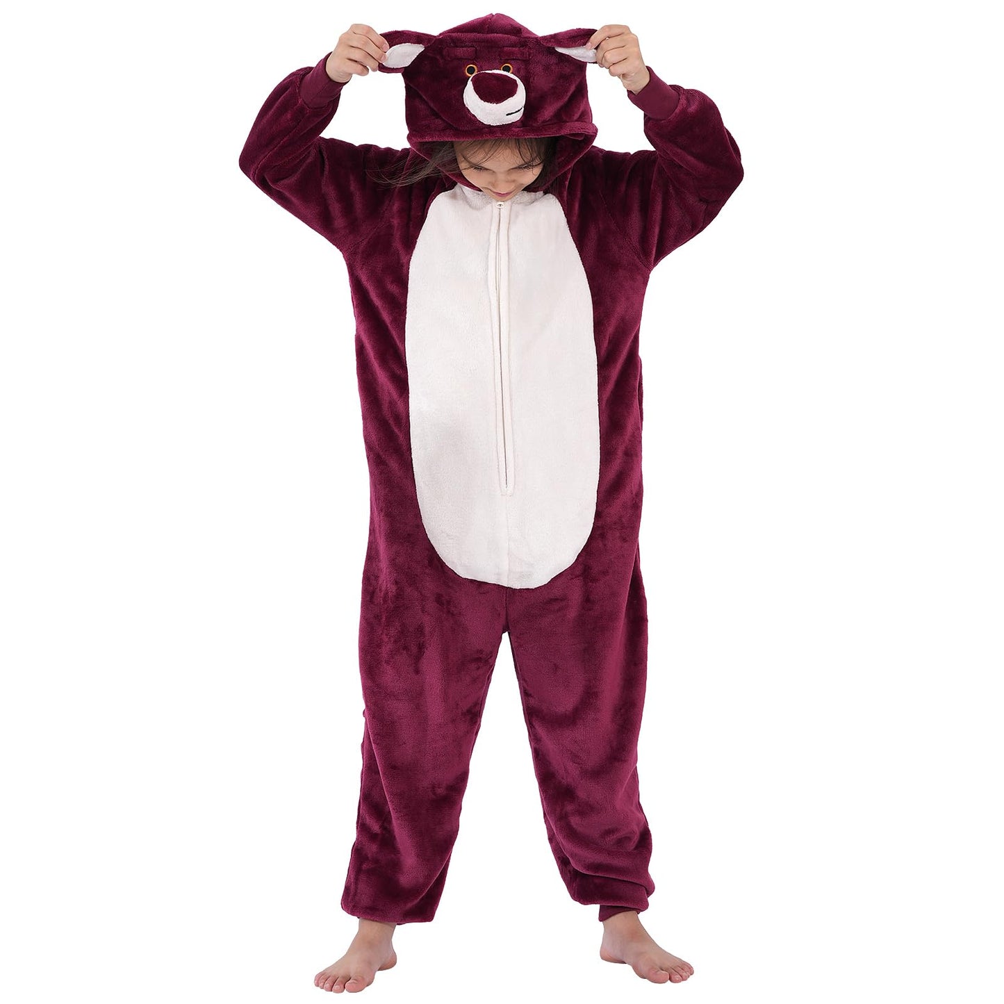 Halloween Christmas Unisex Kids Flannel Cosplay Onesie Costume Outfit Suit for Girls and Boys (Red Bear, 12 Years)
