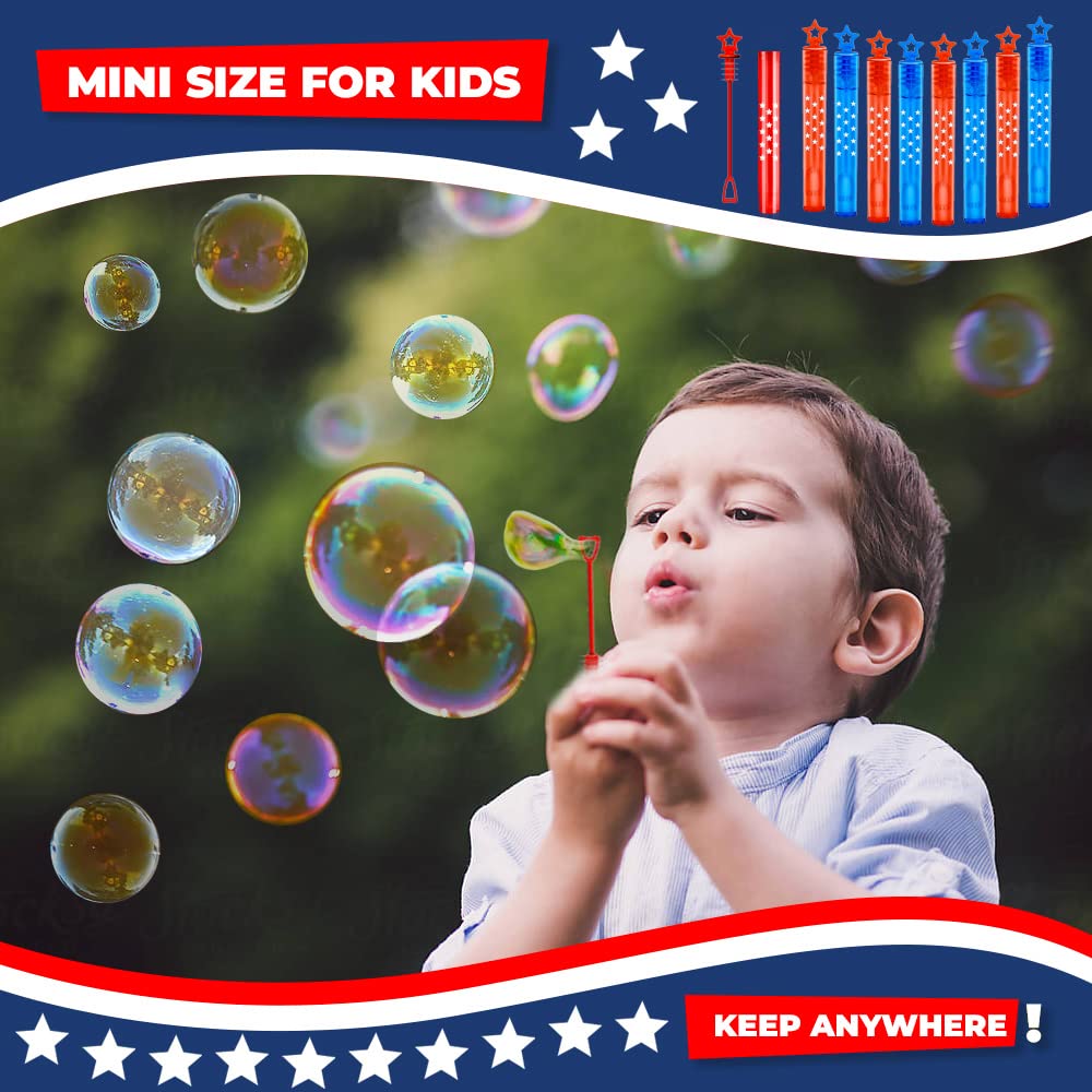 Vkten 32Pcs 4Th Of July Mini Bubble Wands Patriotic Red White Blue Bubbles For Kids, Independence Day Party Favors Patriotic Dec