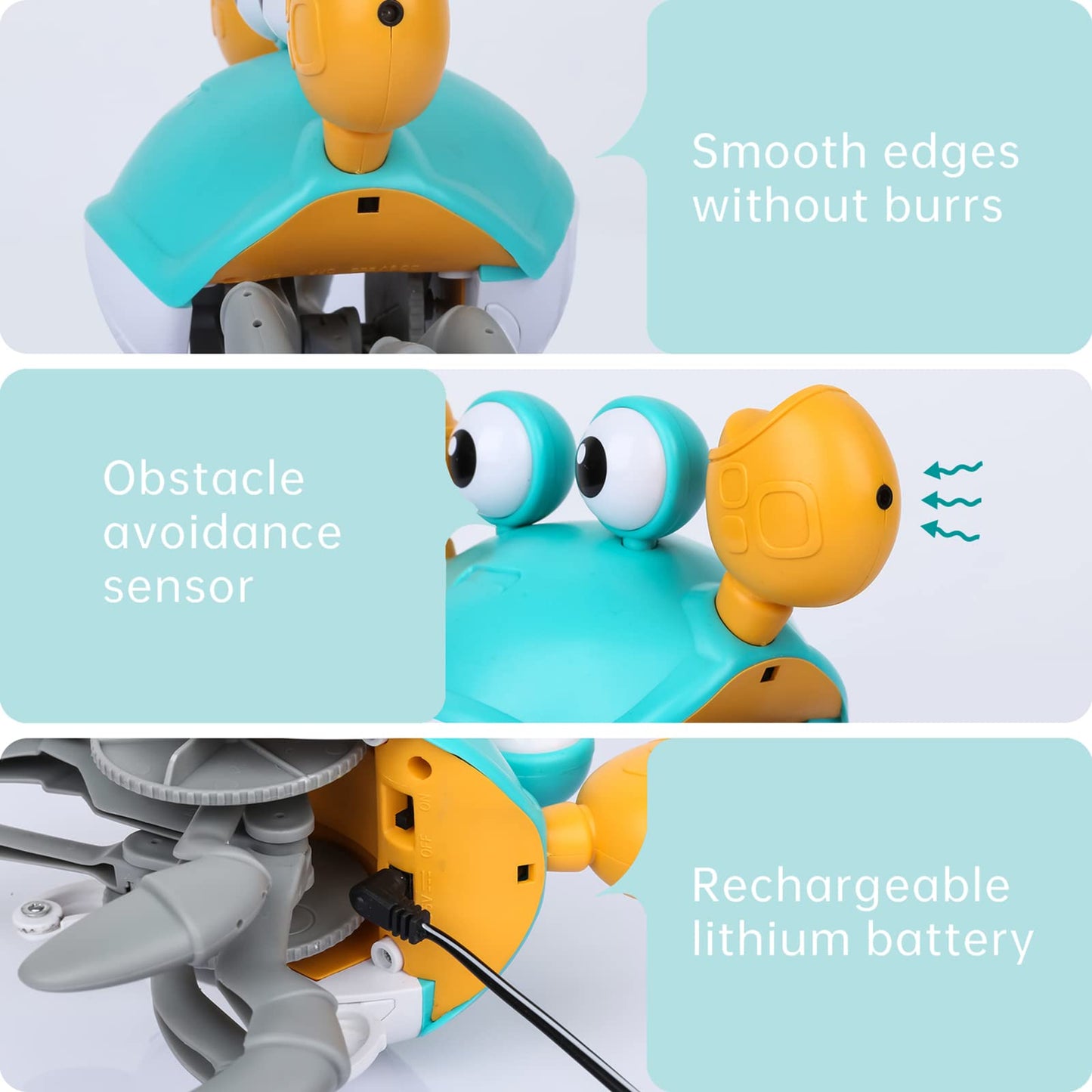 Pintreeland Crawling Crab Baby Toys With Music & Light, Tummy Time Interactive Toddler Toy Automatically Avoid Obstacles For Boys Or Girls (Blue)