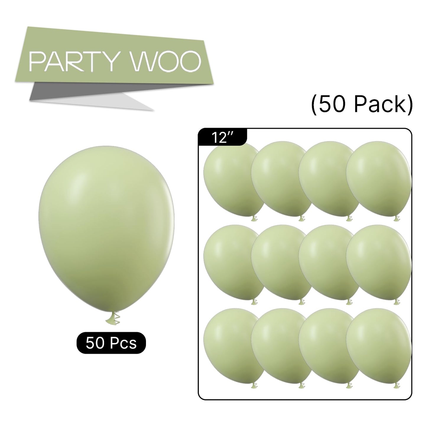 Partywoo Beryl Green Balloons, 50 Pcs 12 Inch Boho Green Balloons, Dusty Green Balloons For Balloon Garland Or Balloon Arch As Birthday Decorations, Party Decorations, Wedding Decorations, Green-F32