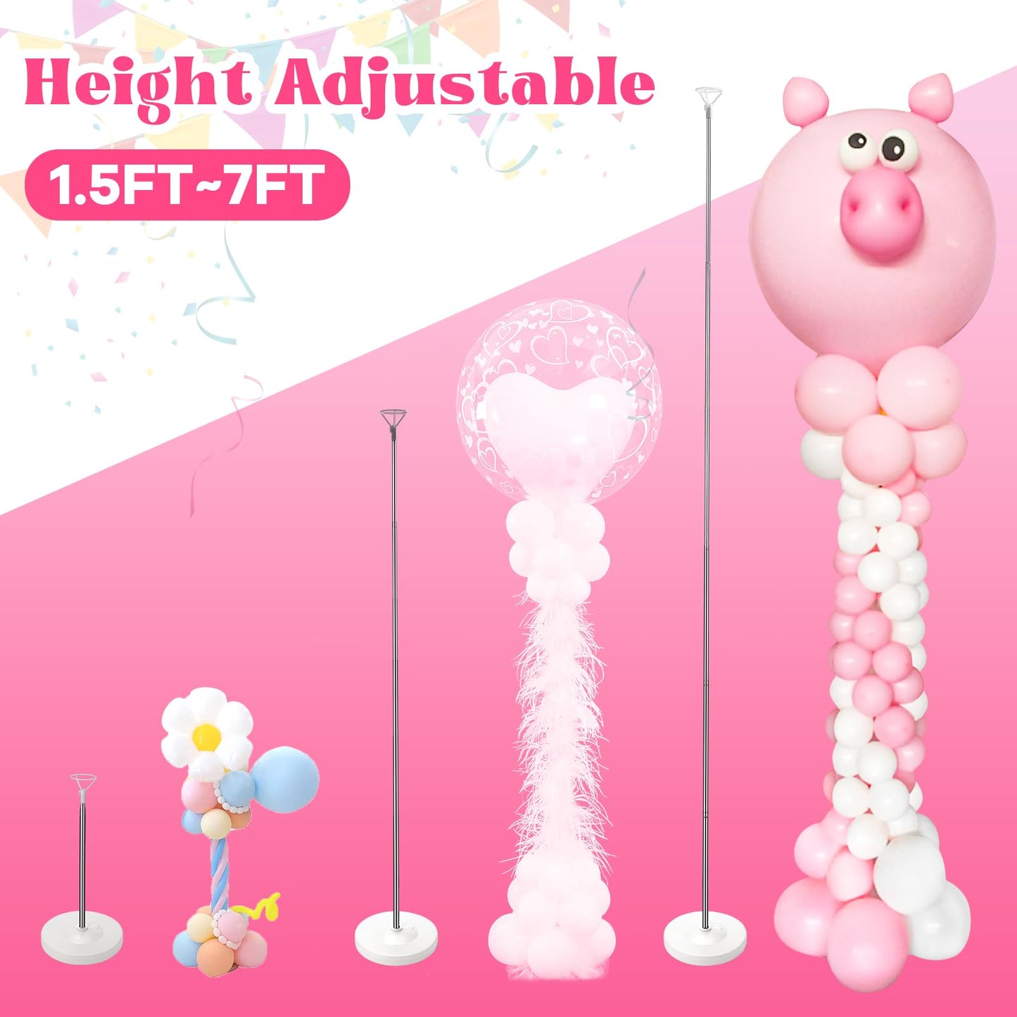 Voircoloria 7FT Adjustable Balloon Stand Kit Set of 2 for Halloween, Thanksgiving, New Year, Gender Reveal - Pink, Purple, Blue, Yellow, Green