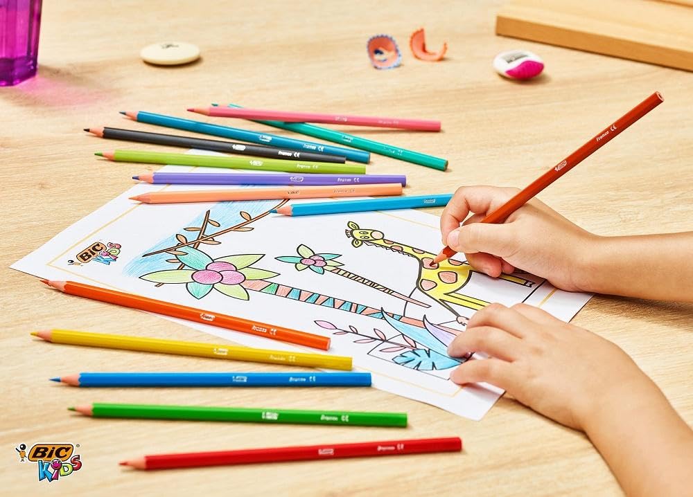 BIC Kids Tropicolors Colouring Pencils, 24 Assorted Colors, Wooden, Model 9375182