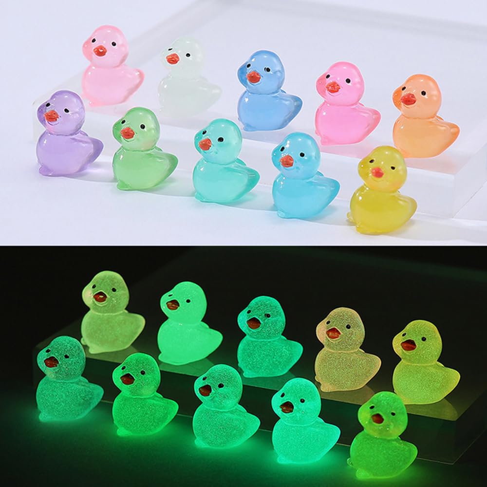 100Pcs Mini Resin Duck,15 Mm Dollhouse D Cor Resin Ducks Glow In The Dark For Aquarium Decor Micro Fairy Garden Landscape Hide,