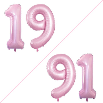 Goer Number 19 Balloons For 19Th Birthday Sweet 19 Party Decorations,42 Inch Jumbo Foil Helium 91 Balloons For 91St Birthday Party Decoration (Light Pink)