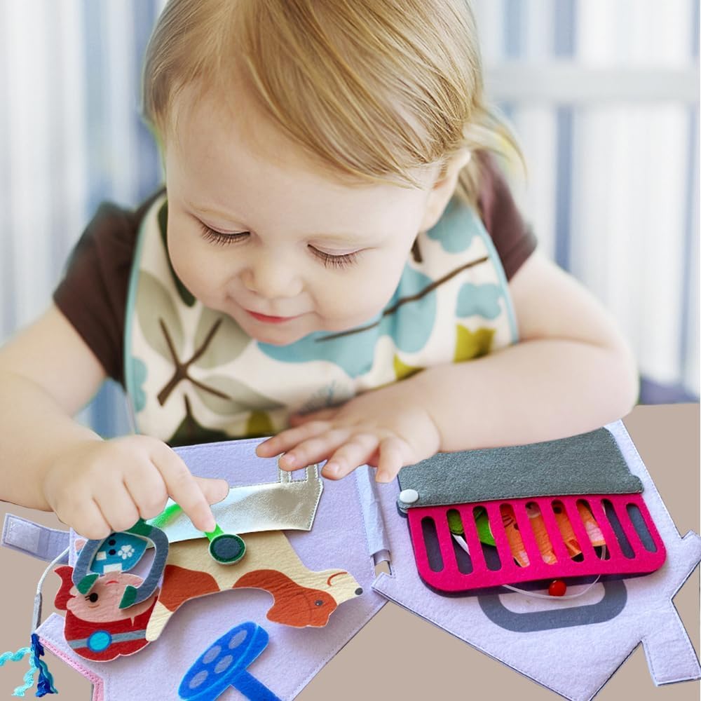 MOVEBO-Quiet Book for Toddlers Interactive Felt Busy Book for 3-Year-Old Boys and Girls Best Travel Toy and Educational Gift(Pet
