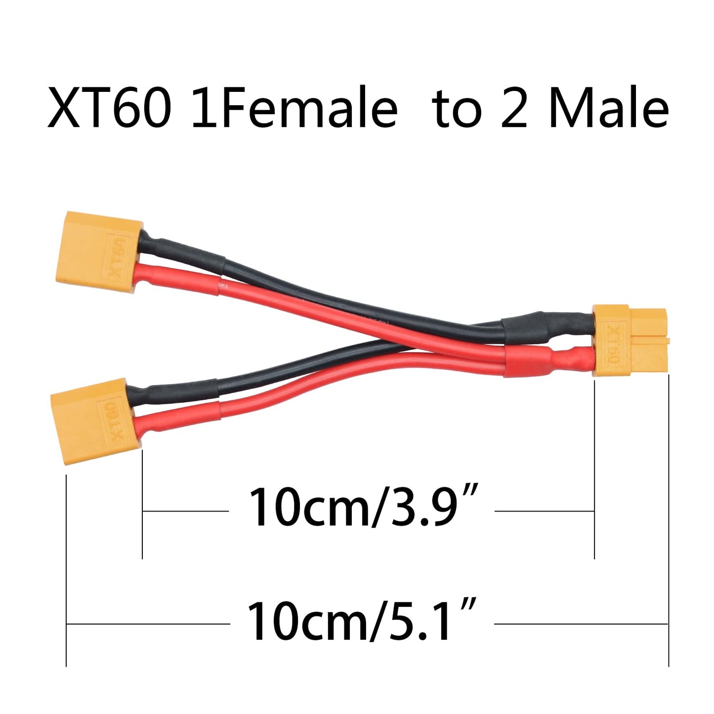 Maixbomr Short XT60 Parallel Battery Connector Cable,14AWG 1 Female to 2 Male Y Splitter Adapter Cable,10cm/3.93inch for RC Mult