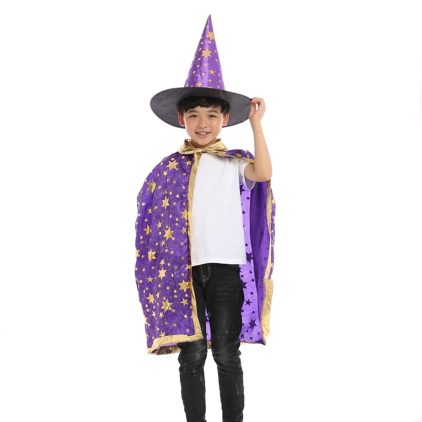 Newland Wizard Cape With Hat, Halloween Kids Costumes, Witch Cape For 3-12 Years Children, Halloween Props (Purple)
