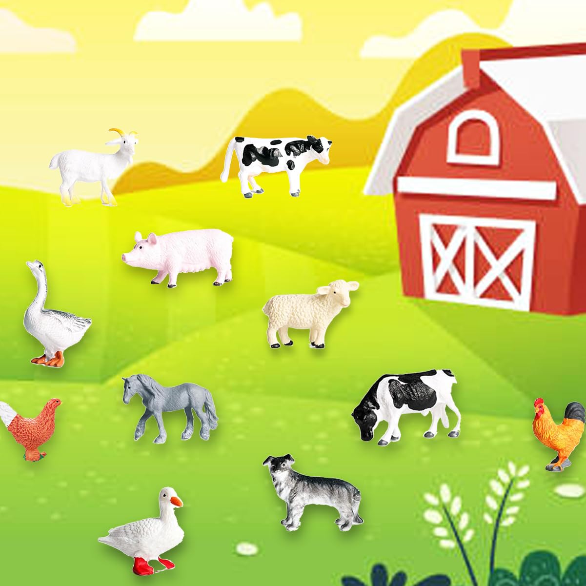 RUSON 12 Pcs Farm Animal Figures Set - Realistic Plastic Toys for Kids, Multi Color Cake Topper, Perfect for Birthdays & Holidays