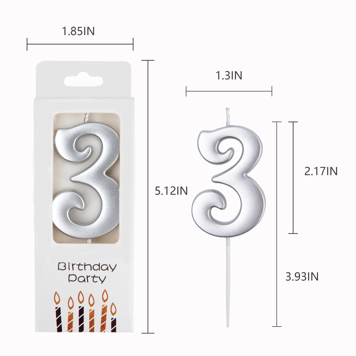 PHD CAKE Silver Number Birthday Candles - 10-Count 0-9 for Parties & Baby Showers
