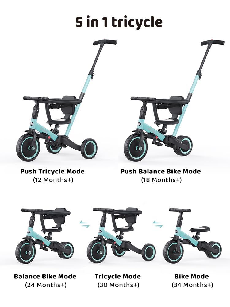 newyoo Tricycle for Toddlers 1-3, Christmas and Birthday Gift for Boy and Girl, Toddler Bike, 5 in 1 Kids Trike with Parent Pus