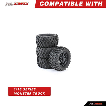 Rcawd 30% Upgrades 12Mm Hex Adapter Wheel Tire Set Pre-Glued For 1/16 1/18 Monster Truck Rubber Nylon With Foam Inserts Parts Fo