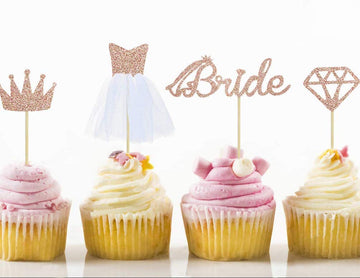 Flairs New York Bridal Wedding Decorations Banner Cake Toppers Party Props (Pack Of 4 Cup Cake Toppers, Bride Rose Gold Glitter)