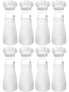 SATINIOR 8 Set Kids Apron and Chef Hat Set Kids Apron with 2 Pockets Adjustable for Boys Girl's Cooking Baking Painting (White,