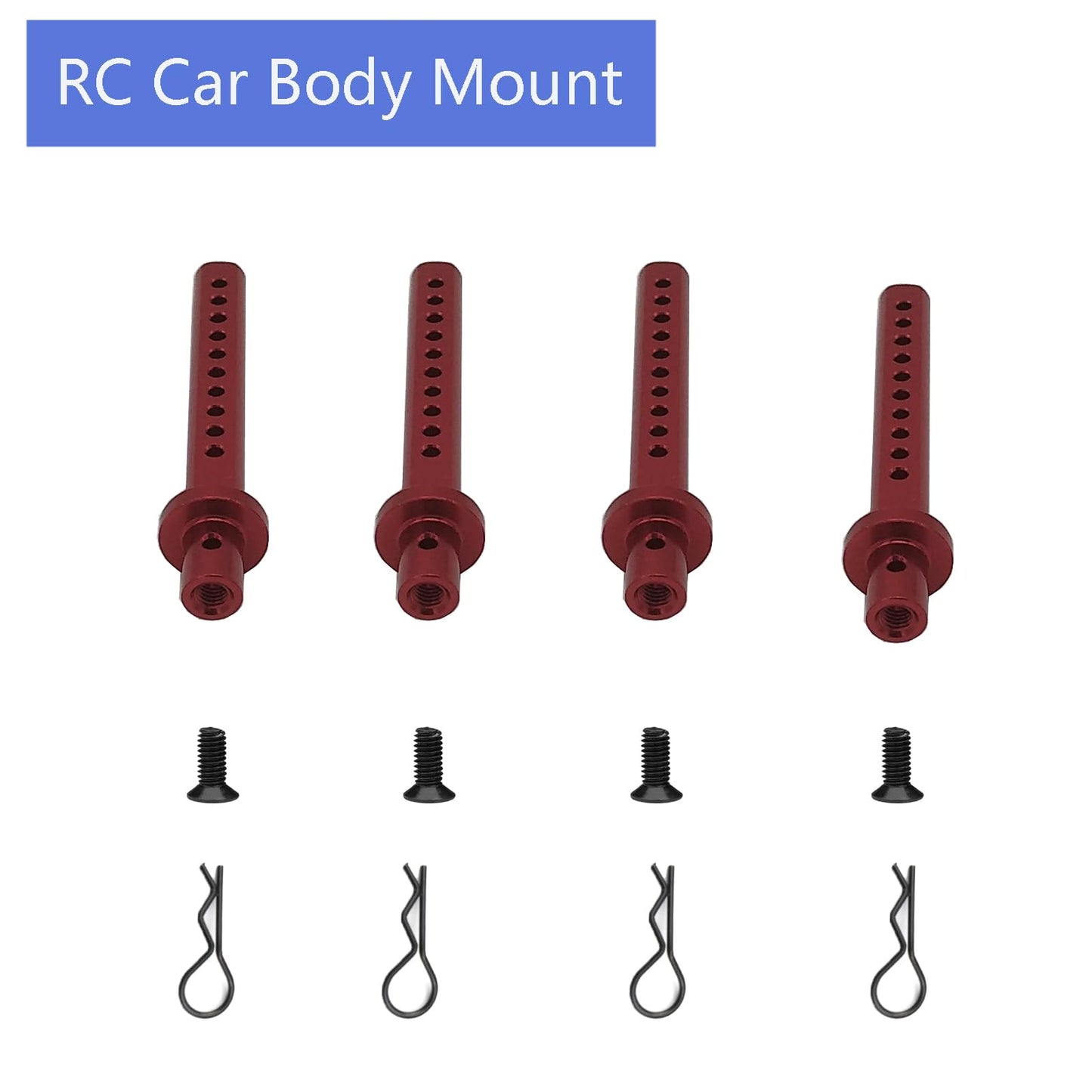 4-Pack Aluminum Alloy Rc Car Body Post Mounts With Clips For Axial Scx10 1/10 Rc Rock Crawler Option Parts (Red)