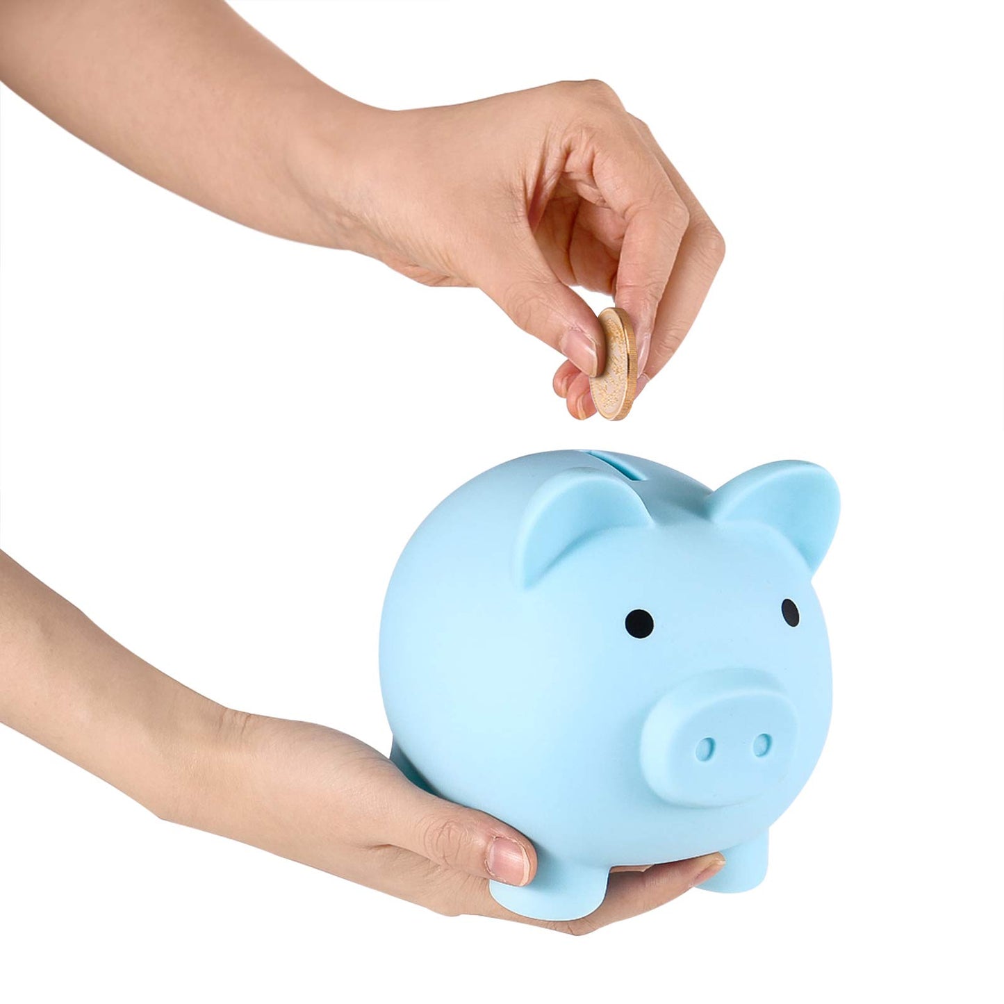 PJDRLLC Unbreakable Plastic Piggy Bank - Medium Blue Coin Bank for Kids, Ideal Birthday, Easter & Baby Shower Gift