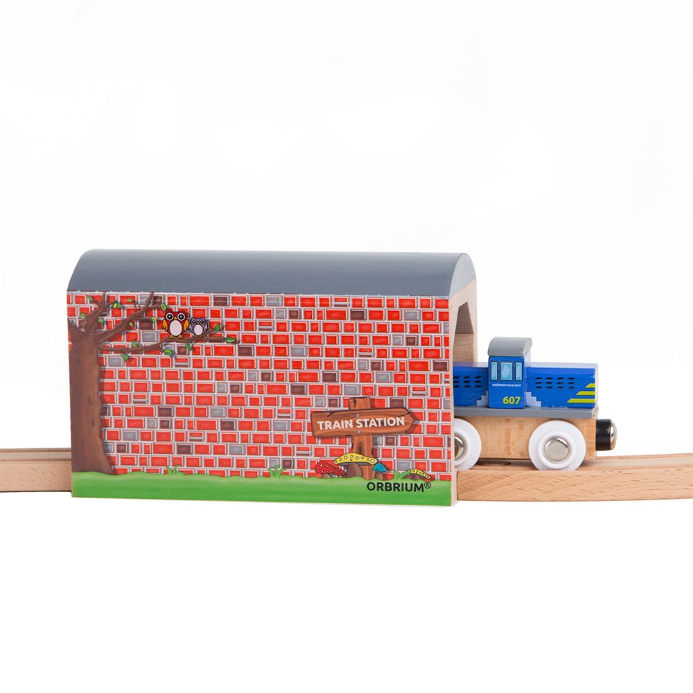 Orbrium Toys Large Wooden Train Tunnel Track Compatible with Thomas Brio Chugginginton Set