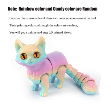 QINGMIAO 3D Printed Cat Articulated Black Cat Toys for mature-themed 3D Print Animals Fidget Toys Decor for Stress Relief 3D Printing Cute Cat Desktop Pet (Rainbow#2(Color Random))