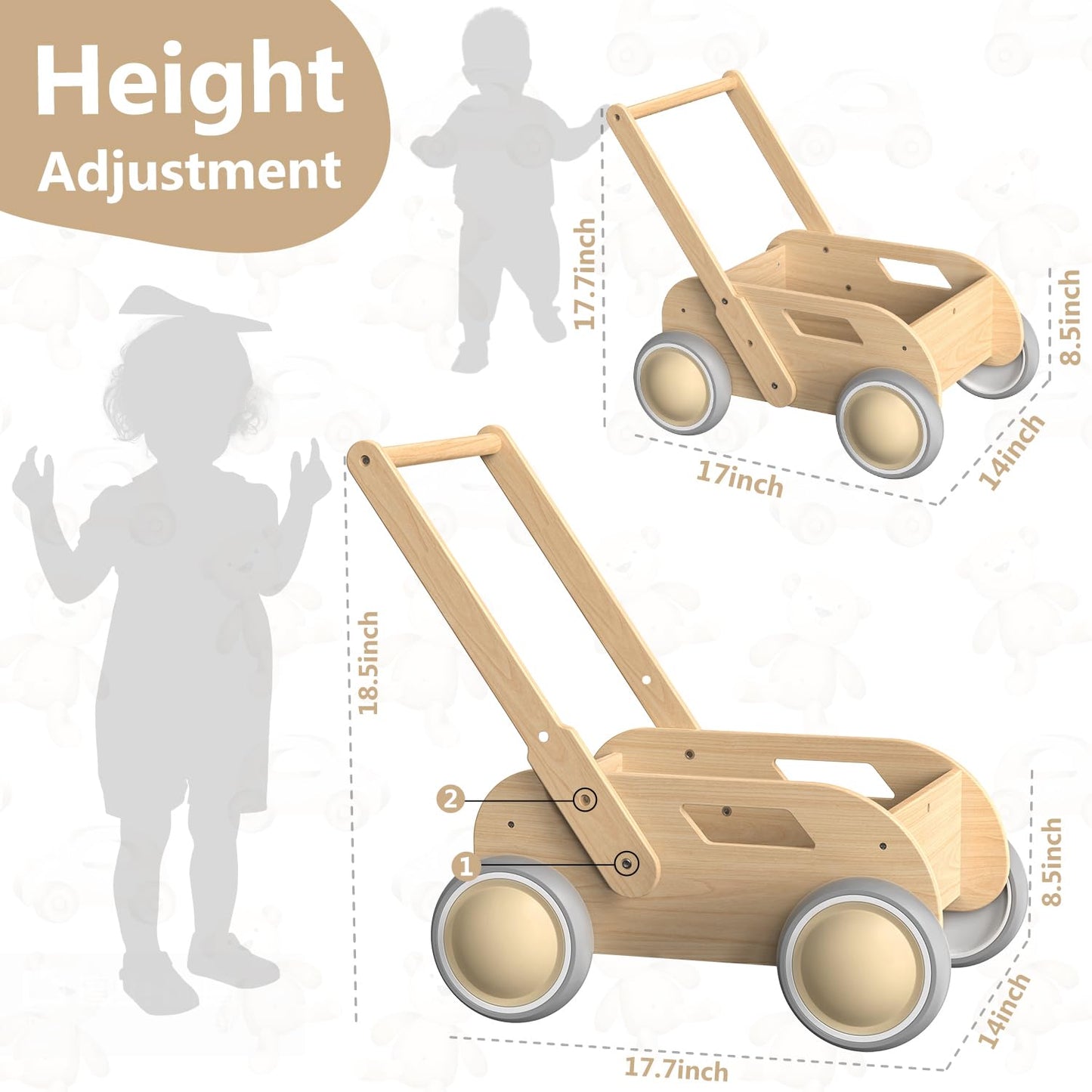 Wooden Baby Walker, Push And Pull Learning Walking Toys For Babies Infants To Toddler, Walker With Wheels For Boys Girls, Gift F