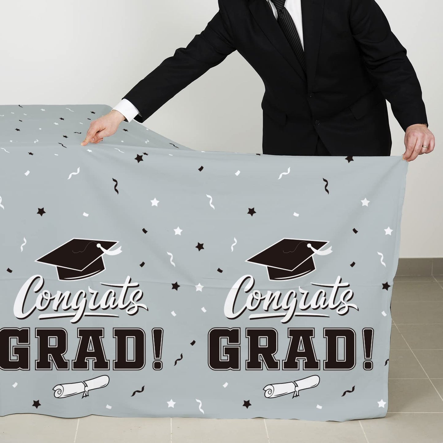 Graduation Party Decorations, Gongrats Grad Tablecover For Graduation Party Supplies, 3 Pcs Silver Table Cloths, 54''X108''
