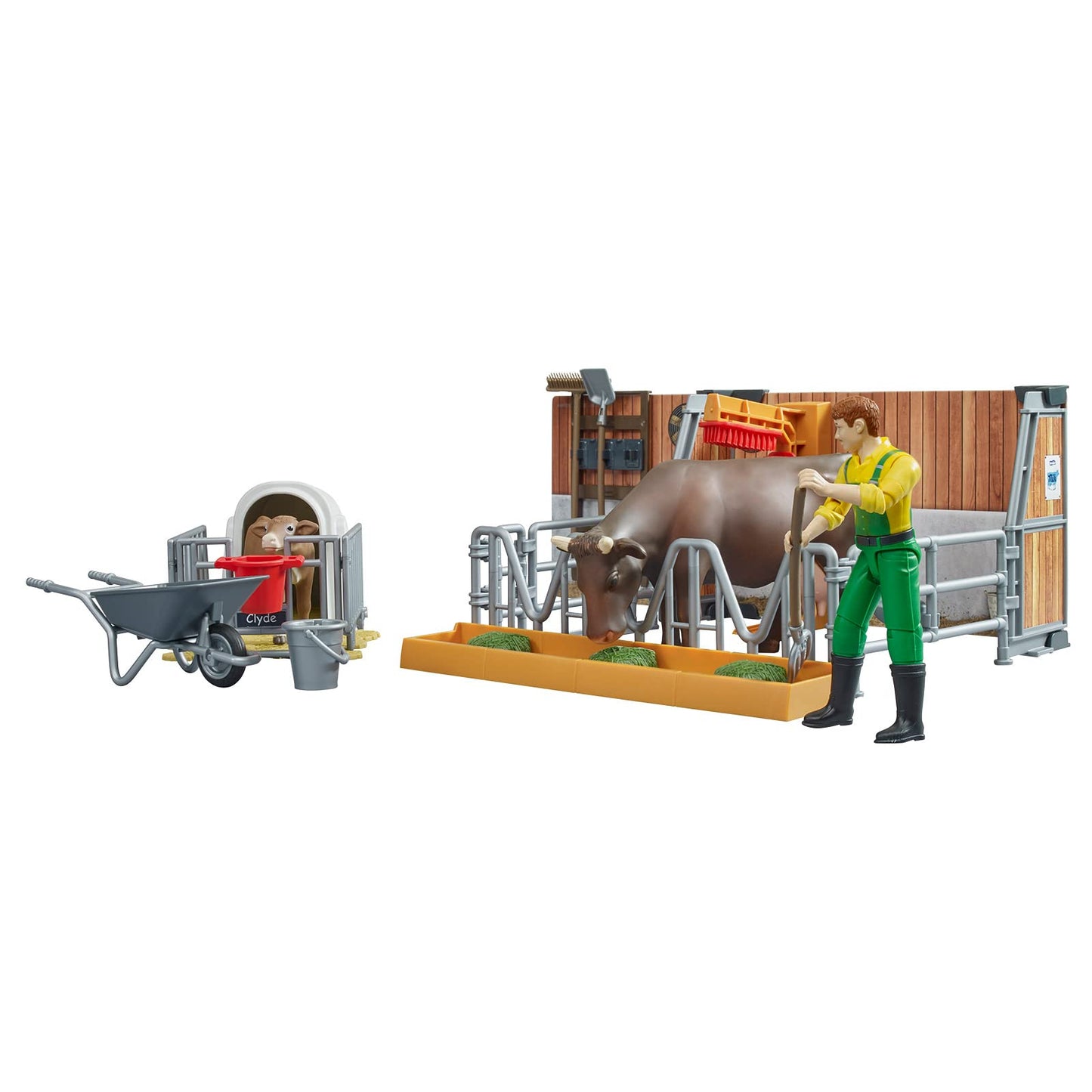 Bruder 62611 Bworld Cow And Calf Barn With Farmer