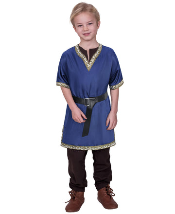 Kids Medieval Costume Boys Viking Tunic Knight Warrior Renaissance Shirts With Belt 8-10 Years Blue
