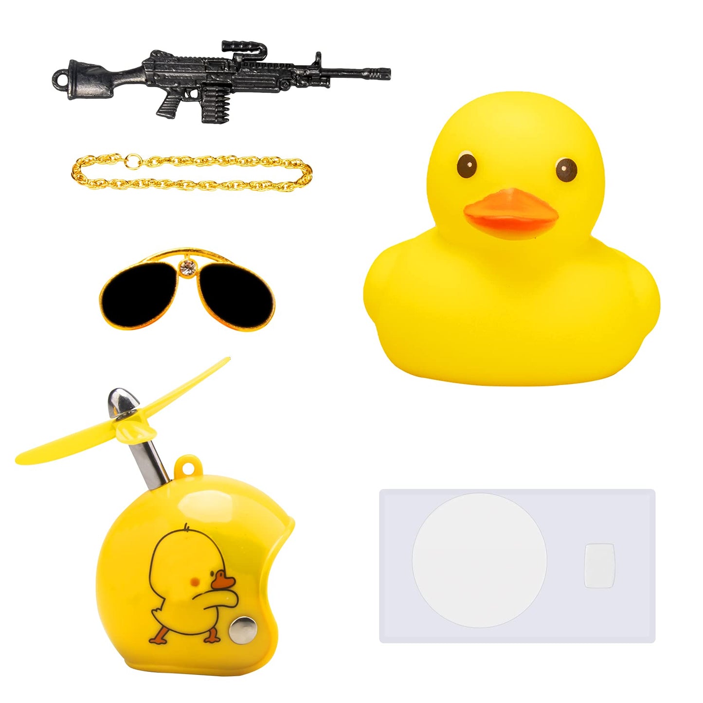 Wonuu Rubber Duck Car Ornaments Cool Yellow Duck Car Dashboard Decorations Squeaky Glasses Duck With Propeller Helmet For Car Ccessories Dashboard (Duckling-Yellow G)
