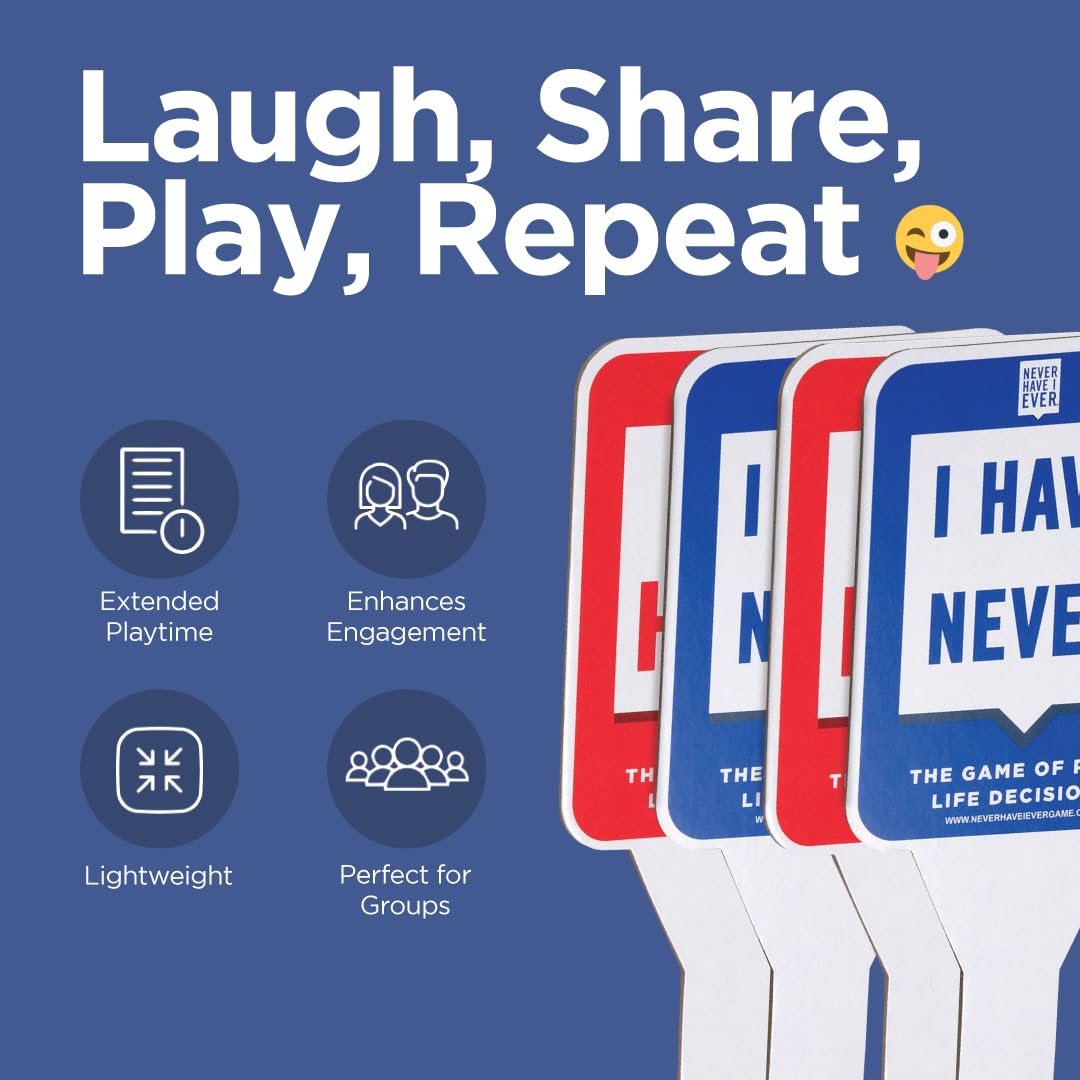Never Have I Ever Card Game Paddles - 10 Multi-color I Have & I Have Never Paddles for Adult Game Nights, Ages 17+