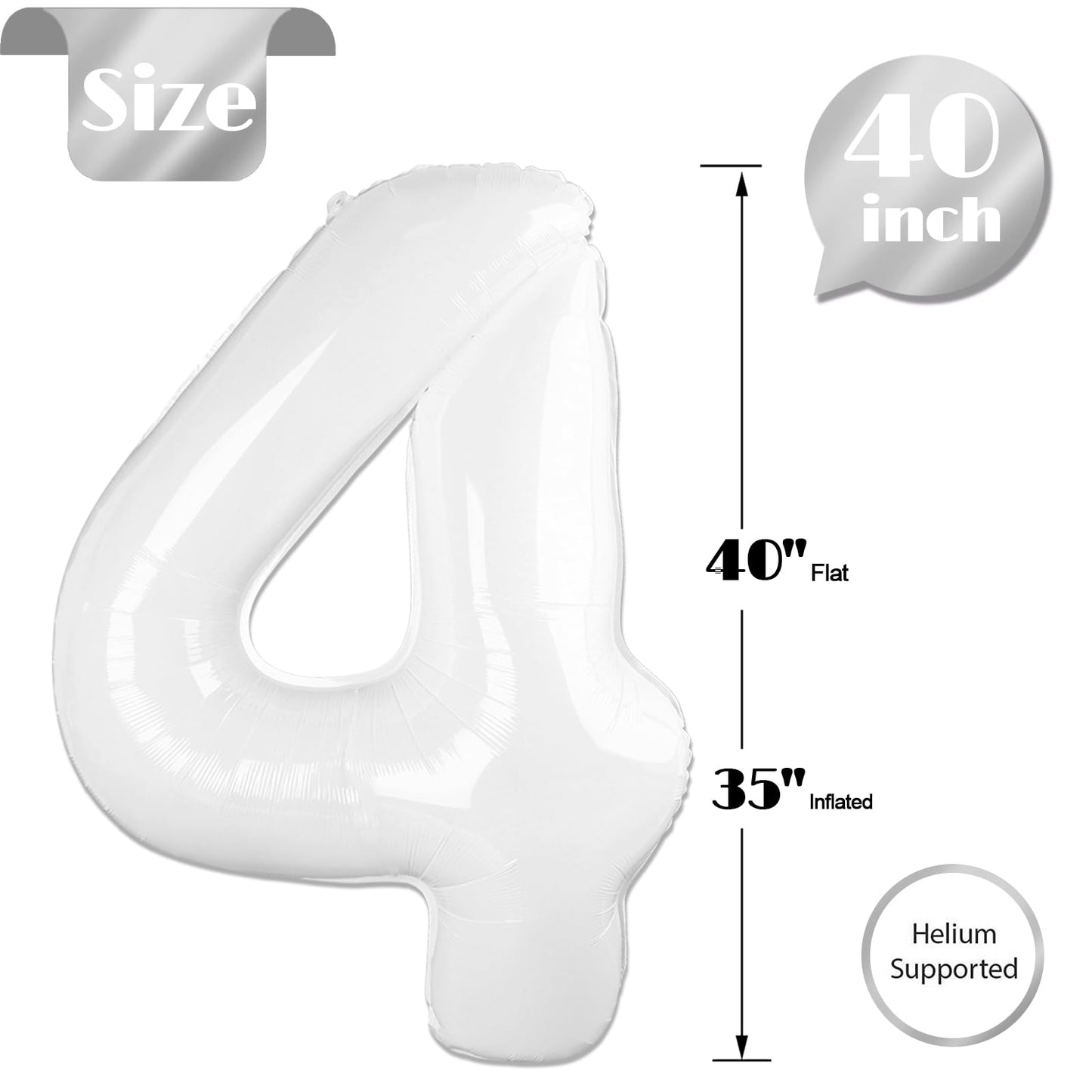White 4 Balloon, Translucent Number Balloons 40 Inch, 4Th White Party Decorations, Four Large Numbers For Party Decor, Number 4