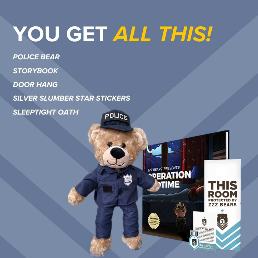Zzz Bears Sgt Sleeptight Police Teddy Bear, Comforting Gift For Police Kids, Provides Comfort & Sense Of Security During Separat